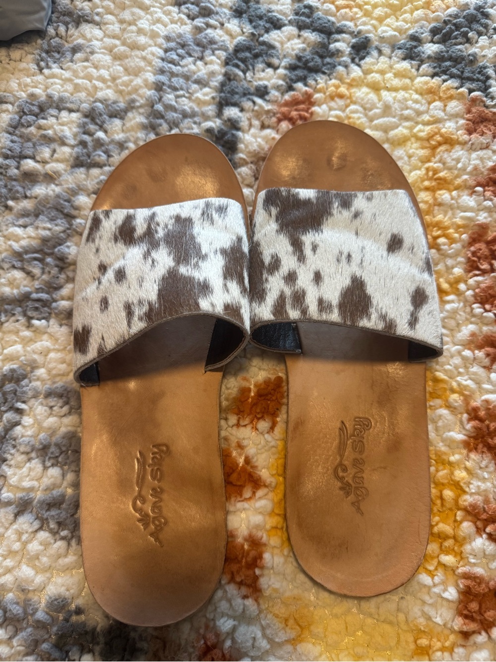 Agave Sky Cowhide Slides